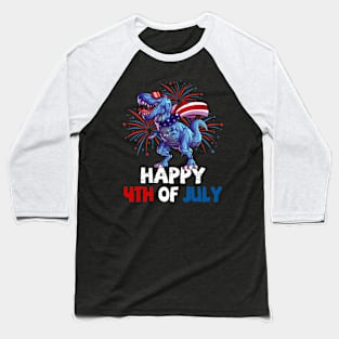 Kids Happy 4th Of July Boys Toddler Trex Dinosaur American Dino Baseball T-Shirt